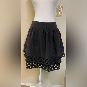 Riu Women's Black Mini Skirt A-Line Lattice Cutout Hem Lightweight Sz  Large.NWT